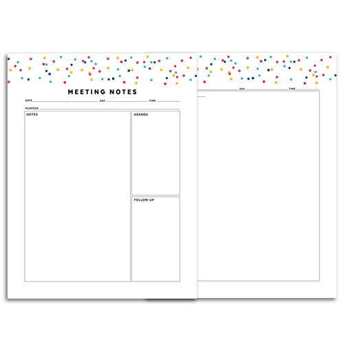 Printable-Meeting Planner Page, Simplified | Signature Confetti-Rings and Disc Planner-Confetti Saturday