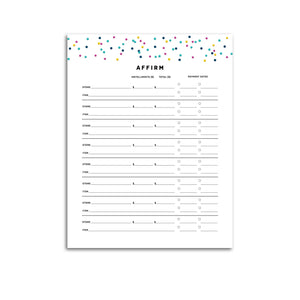 Printable-Affirm Purchase Tracker | Signature Confetti-Rings and Disc Planner-Confetti Saturday