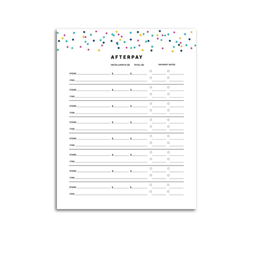 Printable-Afterpay Tracker | Signature Confetti-Rings and Disc Planner-Confetti Saturday
