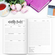 Load image into Gallery viewer, Budget Planner TN-Travelers Notebook-Budget planner TN to fit 10 different traveler's notebook sizes, including A5, Half Sheet, Passport, Personal, Pocket, Micro, A6, B6, Cahier, and Standard.-Confetti Saturday