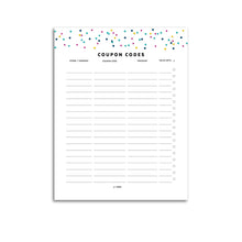 Load image into Gallery viewer, Printable-Coupon Code Tracker | Signature Confetti-Rings and Disc Planner-Confetti Saturday
