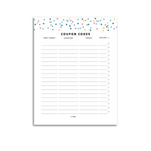 Load image into Gallery viewer, Printable-Coupon Code Tracker | Signature Confetti-Rings and Disc Planner-Confetti Saturday
