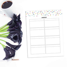 Load image into Gallery viewer, Inbox List Page | Signature Confetti-Rings and Disc Planner-Inbox list planner refill. Just like your email inbox, keep ideas on hand until you are ready to spend more time on them. 12 Pages, Undated, Printable.-Confetti Saturday
