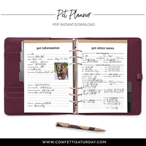 Pet Planner Printables for Ring or Disc Bound Agendas-Confetti Saturday