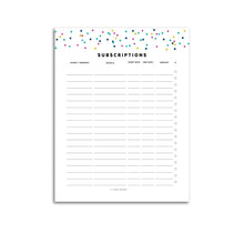 Load image into Gallery viewer, Printable-Subscription Tracker | Signature Confetti-Rings and Disc Planner-Confetti Saturday