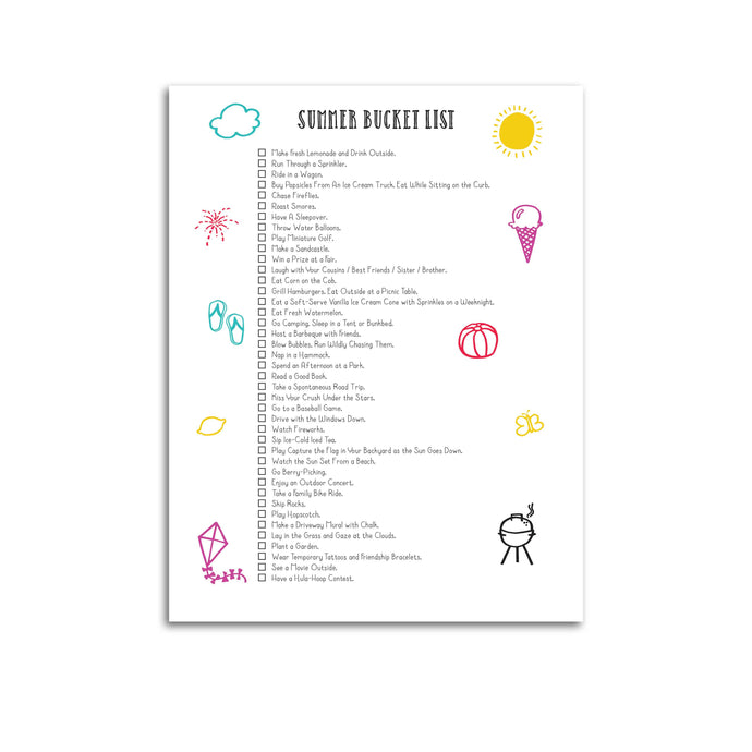 Free Printable Summer Bucket List