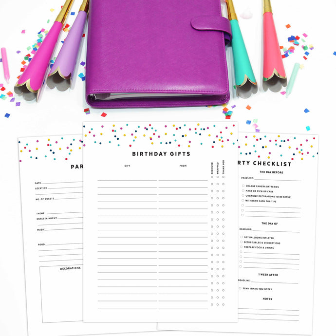 Birthday Party Printable Planners