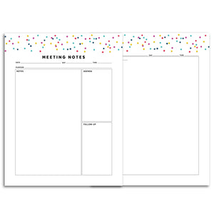 Printable-Meeting Planner Page, Simplified | Signature Confetti-Rings and Disc Planner-Confetti Saturday