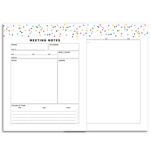 Printable-Meeting Planner Page, Detailed | Signature Confetti-Rings and Disc Planner-Confetti Saturday