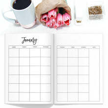 Load image into Gallery viewer, Monthly Planner TN, Undated-Travelers Notebook-Undated monthly TN to fit 10 different traveler&#39;s notebook sizes, including A5, Half Sheet, Passport, Personal, Pocket, Micro, A6, B6, Cahier, and Standard.-Confetti Saturday

