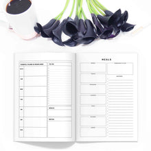 Load image into Gallery viewer, All-Inclusive Monthly Planner TN, Undated-Travelers Notebook-All-inclusive monthly traveler&#39;s notebook. Weekly planner with calendar, meals, budget and overview in 11 sizes.-Confetti Saturday
