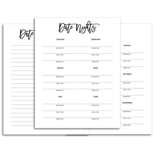 date night planner page refill