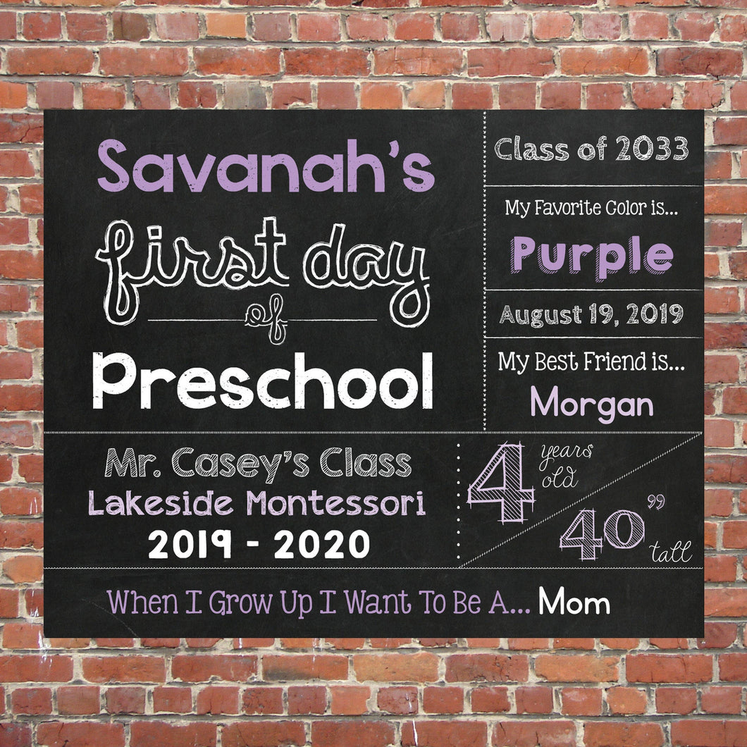 First Day Of School Chalkboard Sign