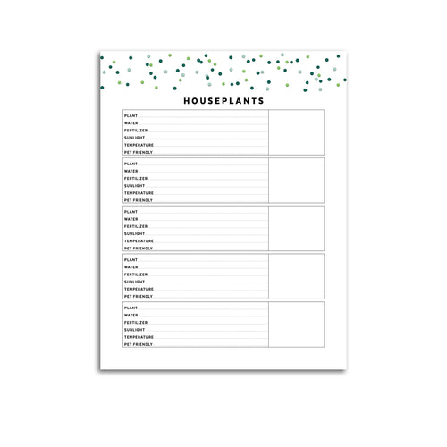 Printable-Houseplant Planner Page | Signature Confetti-Rings and Disc Planner-Houseplant planner pages make it easy to care for a variety of plants around the home. Available in Letter, A4, A5, Half Sheet, Happy Planner, Mini Binder.-Confetti Saturday