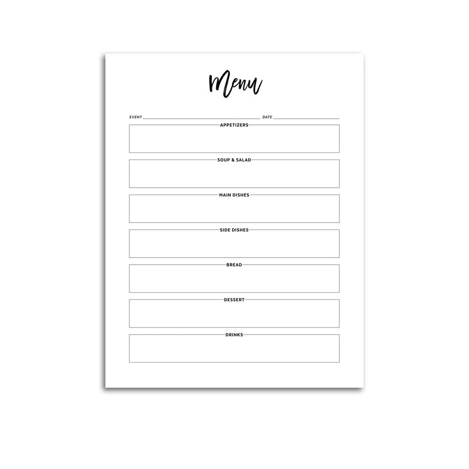 Printable Blank Menu Templates