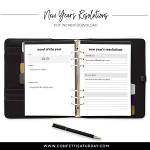 New Year's Resolutions Planner Page-Confetti Saturday