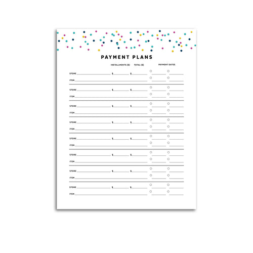 Printable-Payment Plan Tracker | Signature Confetti-Rings and Disc Planner-Confetti Saturday