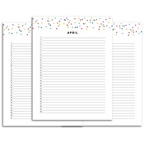 Printable-List Monthly Calendar Planner | Signature Confetti-Rings and Disc Planner-Confetti Saturday