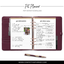 Load image into Gallery viewer, Pet Planner Printables for Ring or Disc Bound Agendas-Confetti Saturday
