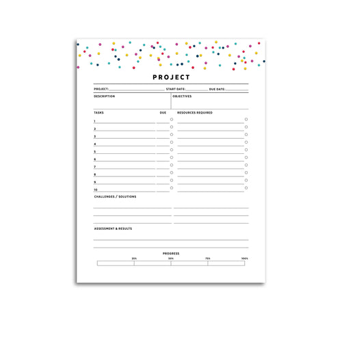Printable-Project Planner Page | Signature Confetti-Rings and Disc Planner-Project planner pages encourage you to think through a project from start to finish with timeline and resources needed. Available in Letter, A4, A5, Half Sheet, Happy Planner, and Mini Binder.-Confetti Saturday