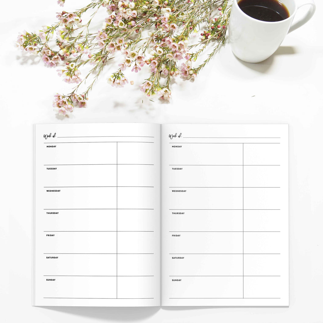 Weekly Planner TN, Undated v3-Travelers Notebook-Weekly TN insert to fit 10 different traveler's notebook sizes, including A5, Half Sheet, Passport, Personal, Pocket, Micro, A6, B6, Cahier, and Standard.-Confetti Saturday