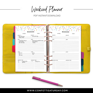 Weekend Planner Pages - Printed and Printable-Confetti Saturday